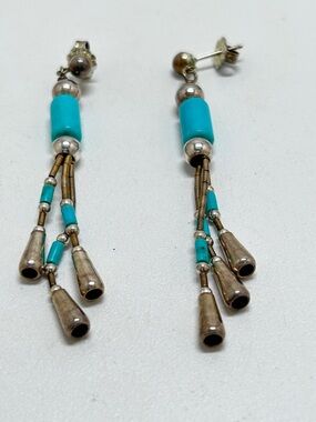 Sterling Silver And Turquoise Beaded Dangly Earrings, Studs